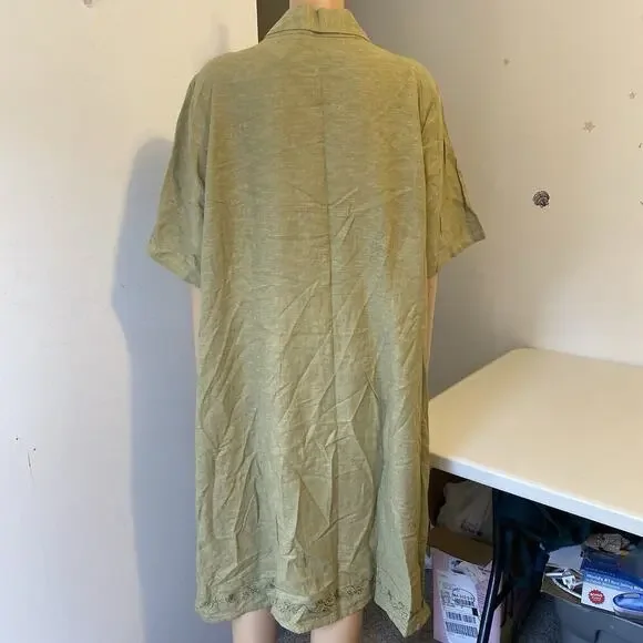 New WhiteStag Women 22W ShortSleeve LinenRayon Midi ShirtDress Green Button Up - Picture 8 of 9